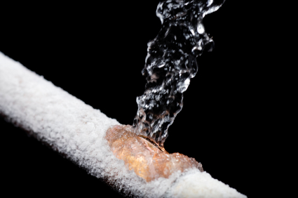 A frozen pipe bursting in winter