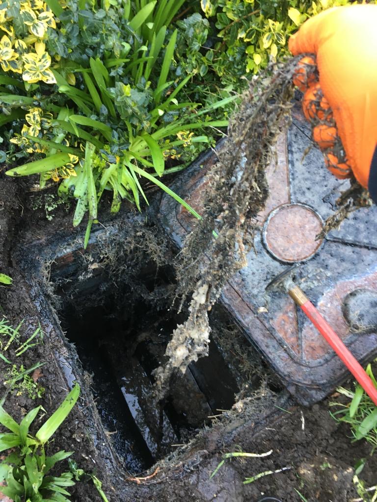Plumber unblocking blocked drain