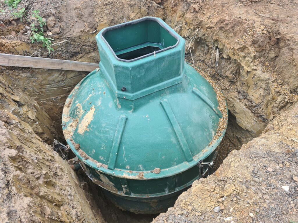 Green Septic Tank being installed